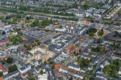 Aerial view, Horten C&A wasteland, new construction of 139 rental flats, Mörs, Ruhr area, North