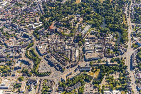 Aerial view, overview centre, structure Dutch model fortification, jagged ring of ramparts,