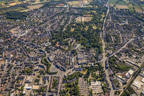 Aerial view, overview centre, structure Dutch model fortification, jagged ring of ramparts,