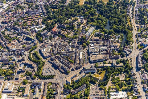 Aerial view, overview centre, structure Dutch model fortification, jagged ring of ramparts,