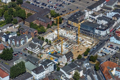 Aerial view, Horten C&A wasteland, new construction of 139 rental flats, Mörs, Ruhr area, North