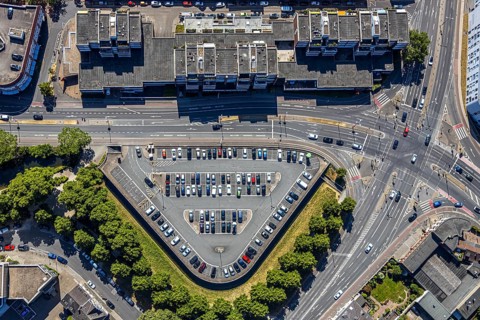 Aerial view, Wallzentrum, shopping centre, Neuer Wall, Rheinbergstraße, Unterwallstraße, car park