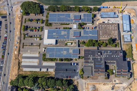Aerial photography, Berufskolleg für Technik Mörs, Mörs, Ruhr area, North Rhine-Westphalia,