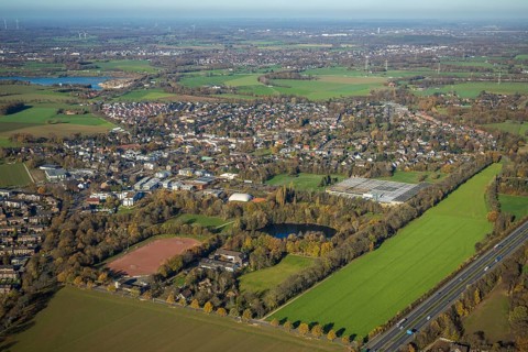 Aerial view, local view Kapellen, leisure park Kapellen, Fritz-Peters sports ground Kapellen, Mörs,