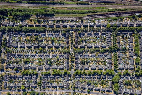 Aerial photograph, miners' housing estate Moseler Straße, Lippestraße, Marienburger Straße,
