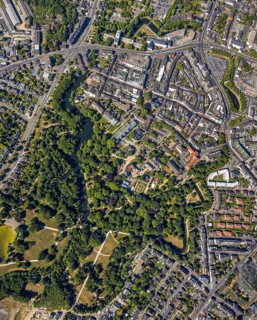 Aerial view, overview centre, structure Dutch model fortification, jagged ring of ramparts,