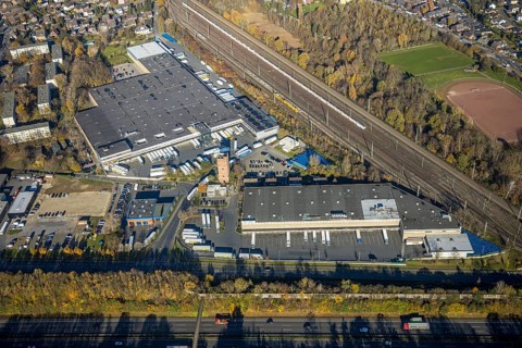 Aerial photo, Edeka logistics centre, Moers-Asberg, Mörs, Ruhr area, North Rhine-Westphalia,