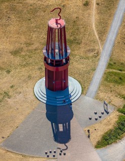 Aerial photograph, Rheinpreussen spoil tip, Das Geleucht, pit lamp, art object by Otto Piene on the