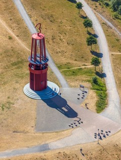 Aerial photograph, Rheinpreussen spoil tip, Das Geleucht, pit lamp, art object by Otto Piene on the