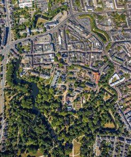 Aerial view, overview centre, structure Dutch model fortification, jagged ring of ramparts,