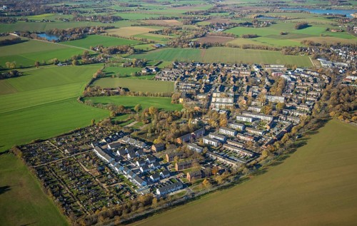 Aerial view, Blumensiedlung, Achterathsheide, Kapellen-Achterathsfeld, Mörs, Ruhr area, North