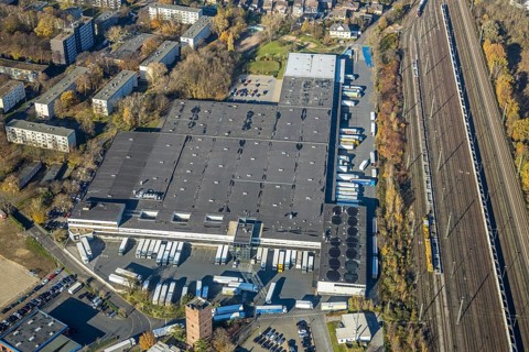 Aerial photo, Edeka logistics centre, Moers-Asberg, Mörs, Ruhr area, North Rhine-Westphalia,
