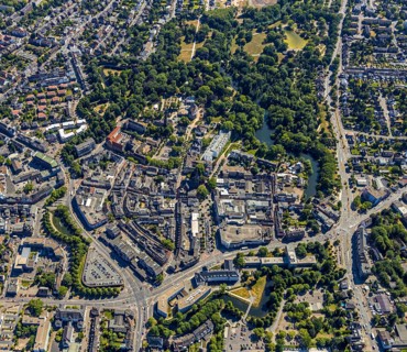 Aerial view, overview centre, structure Dutch model fortification, jagged ring of ramparts,