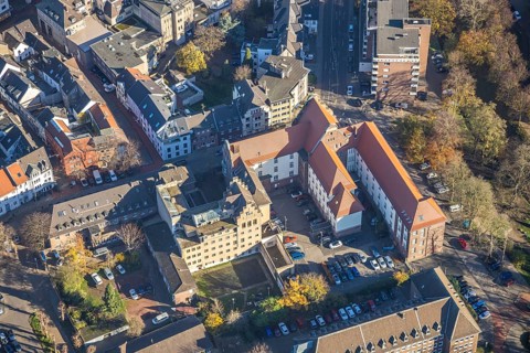 Aerial view, district court Mörs, Haagstraße, Mörs, Ruhr area, North Rhine-Westphalia, Germany,