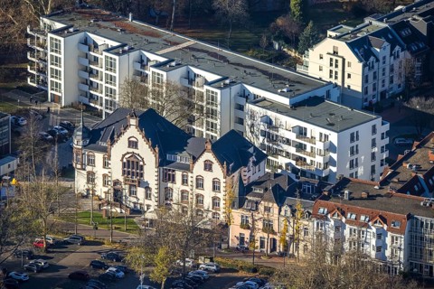 Aerial photograph, district stand house, Mörs, Ruhr area, North Rhine-Westphalia, Germany,