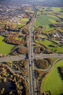 Aerial view, motorway junction Mörs, A40, A57, Moers-Hülsdonk, Mörs, Ruhr area, North