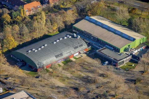 Aerial view, ENNI Eiswelt Eissporthalle, ENNI Eventhalle, Moers-Vinn, Mörs, Ruhr area, North