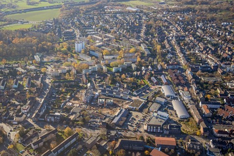Aerial view, construction site, new housing estate Teutonenstraße, Mörs, Ruhr area, North
