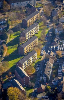 Aerial view, housing estate terraced houses Voßrather Straße, Mörs, Ruhr area, North