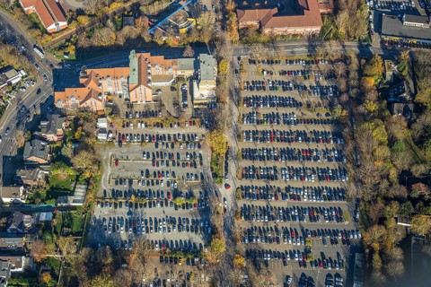 Aerial view, Mörs registration and driving licence office, Stadt-Panorama - Niederrhein Verlag und