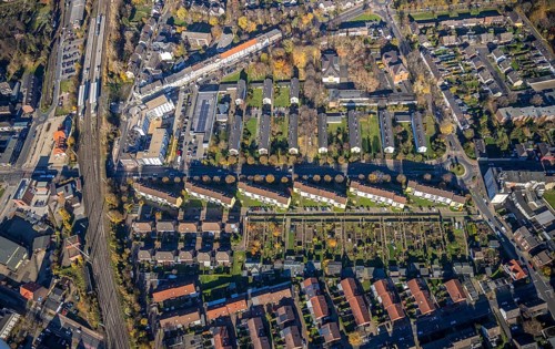 Aerial view, Mörs residential and care centre, Homberger Straße housing estate, Tannenbergstraße,