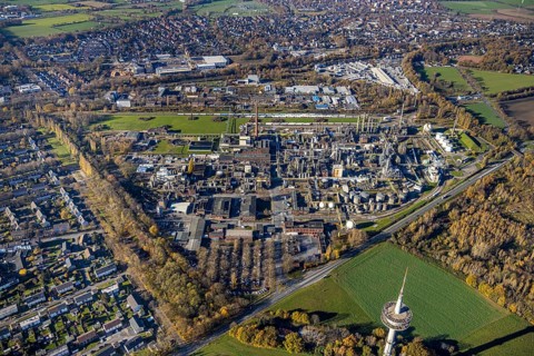 Aerial view, INEOS Solvents Gemany Mörs plant, Rheinkamp-Meerbeck, Mörs, Ruhr area, North