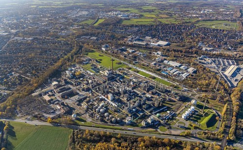 Aerial view, INEOS Solvents Gemany Mörs plant, Rheinkamp-Meerbeck, Mörs, Ruhr area, North