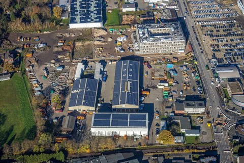 Aerial view, construction site, new building, industrial estate Hülsdonk, Am Jostenhof,