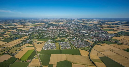 Aerial view, overview of Soest from the west, new development areas at Ardeyweg, Soest, Soester