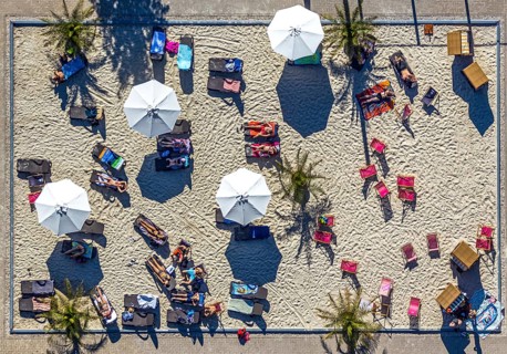 Aerial view, adventure pool, Aqua Spa and Aqua Fun Soest, outdoor pool, bathers, Soest, Soester