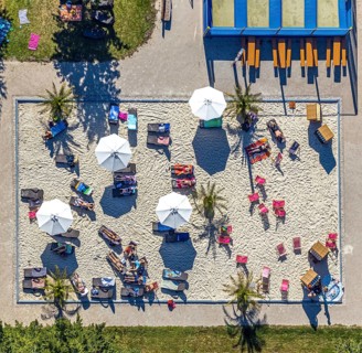 Aerial view, adventure pool, Aqua Spa and Aqua Fun Soest, outdoor pool, bathers, Soest, Soester