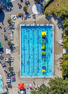 Aerial view, adventure pool, Aqua Spa and Aqua Fun Soest, outdoor pool, bathers, Soest, Soester