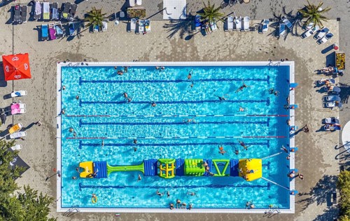 Aerial view, adventure pool, Aqua Spa and Aqua Fun Soest, outdoor pool, bathers, Soest, Soester