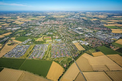 Aerial view, overview of Soest from the west, new development areas at Ardeyweg, Soest, Soester