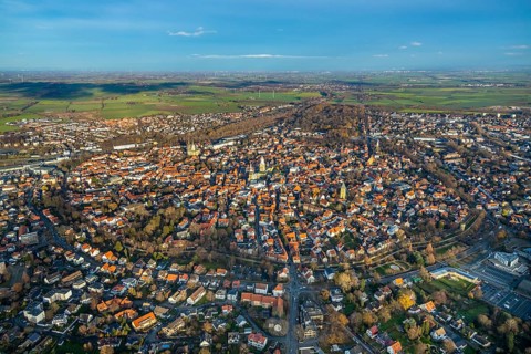 Aerial view, city centre view, old town, Wallstraßen, protestant church Sankt Maria zur Wiese, St.