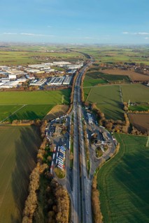 Aerial view, motorway A44, service area Soester Börde, industrial area Soest South-East,