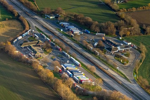 Aerial view, motorway A44, motorway service area Soester Börde, Müllingsen, Soest, Soester Börde,