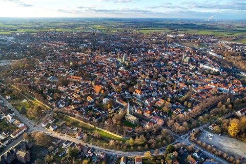Aerial view, city centre view, old town, Wallstraßen, protestant church Sankt Maria zur Wiese, St.
