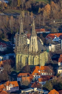 Aerial view, old town, protestant church Sankt Maria zur Wiese, renovation, Soest, Soester Börde,