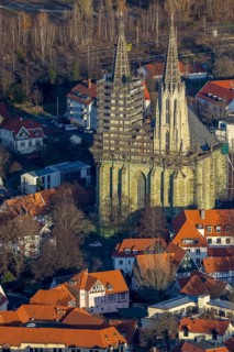 Aerial view, old town, protestant church Sankt Maria zur Wiese, renovation, Soest, Soester Börde,