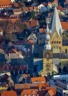 Aerial view, city centre view, old town, St. Petri Church Alde Kerke, St. Patrokli Cathedral,