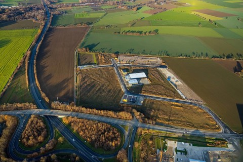 Aerial view, construction site, new building, industrial estate Wasserfuhr, Gebrüder-Ernst-Straße,