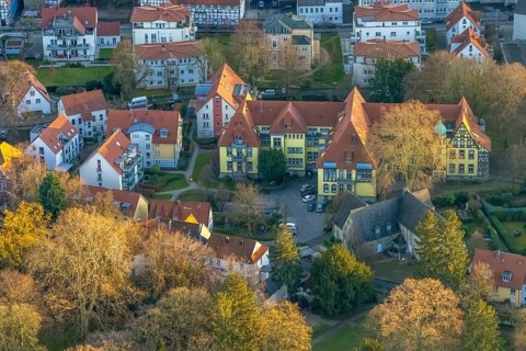 Aerial view, Bergenthalpark, Spital Physio, Soest, Soester Börde, North Rhine-Westphalia, Germany,