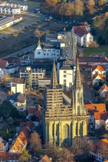 Aerial view, old town, protestant church Sankt Maria zur Wiese, renovation, Soest, Soester Börde,