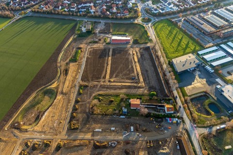 Aerial view, construction area Neuer Soester Norden, new residential neighbourhood, Danziger Ring,