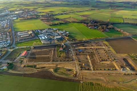 Aerial view, construction area Neuer Soester Norden, new residential neighbourhood, Danziger Ring,