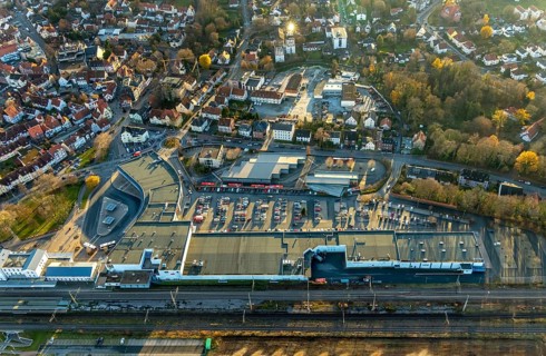 Aerial view, City Center shopping centre, Am Bahnhof, Soest, Soester Börde, North Rhine-Westphalia,