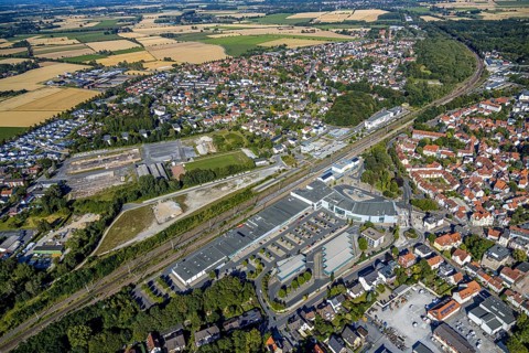 Aerial view, development area of the industrial wasteland at Teinenkamp in Soest, wasteland north
