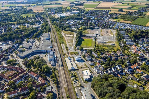 Aerial view, development area of the industrial wasteland at Teinenkamp in Soest, wasteland north