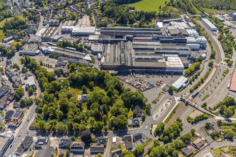 Aerial view, OTTO FUCHS metal processing company, Meinerzhagen railway station, Meinerzhagen,